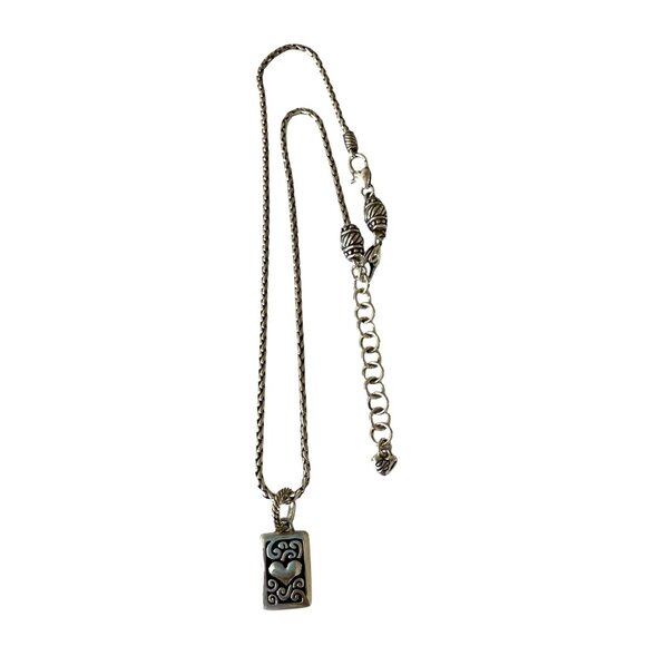 Brighton Silver Necklace Rectangular Pendant Heart Design Adjustable Chain 2013 - Picture 12 of 12